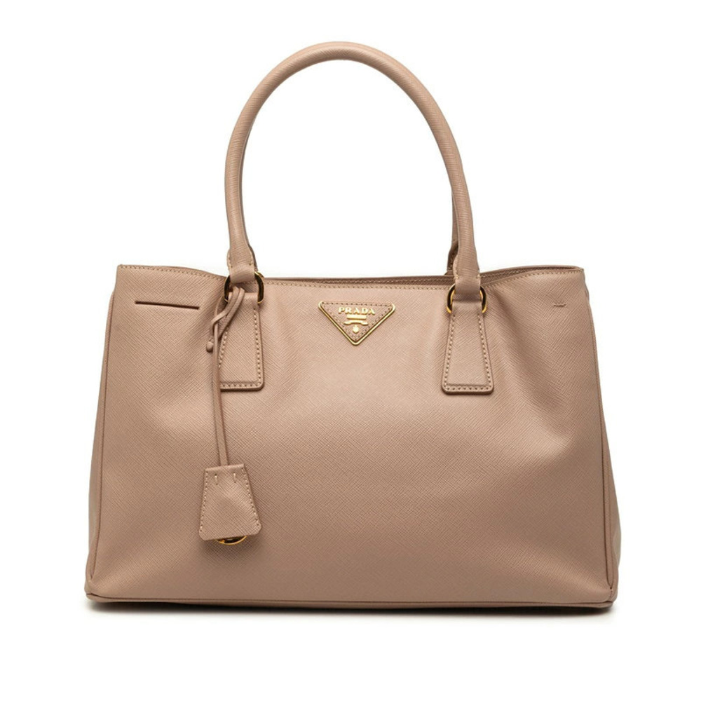 Prada Galleria Tote Bag Triangle Plate Saffiano Leather Beige Tan